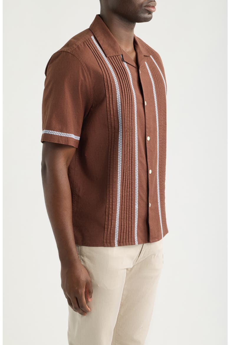 Didcot Pintuck Stripe Camp Shirt, Alternate, color, BROWN / BLUE