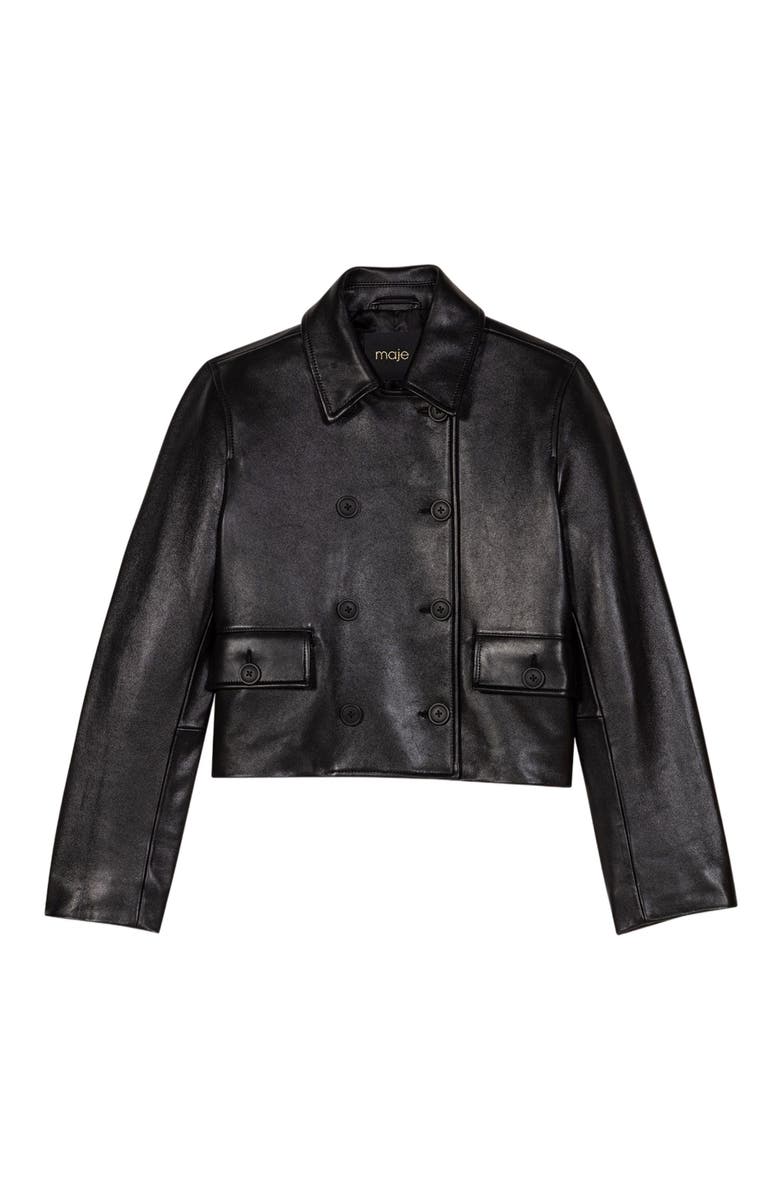 maje Cropped leather jacket, Alternate, color, Black