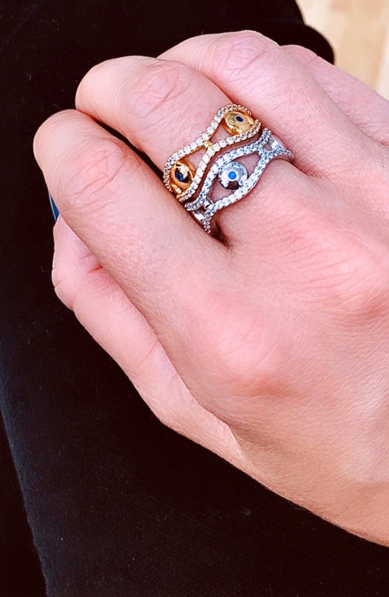 Liza Schwartz Sterling Silver CZ Evil Eye Eternity Ring - Size 7, Alternate, color, Silver