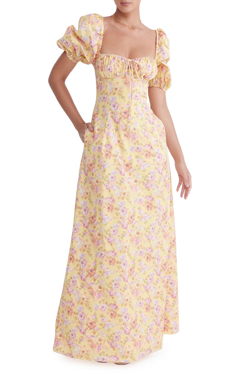 HOUSE OF CB Felizia Floral Puff Sleeve Maxi Dress, Main, color, Butter Print
