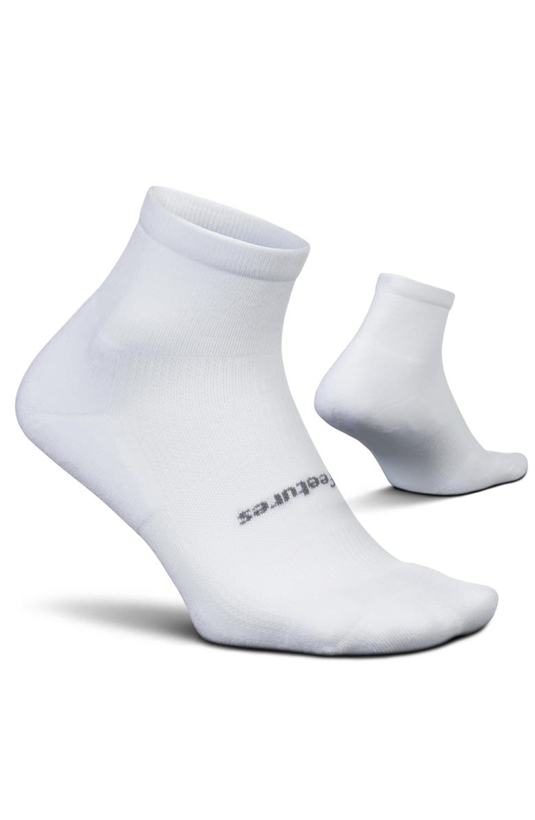 Feetures High Performance Max Cushion Quarter Sock MoistureWicking Athletic Socks, Main, color, White