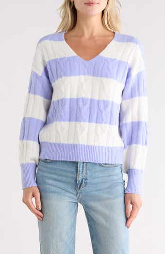 Madden Girl Rugby Stripe Cable Knit V-Neck Sweater