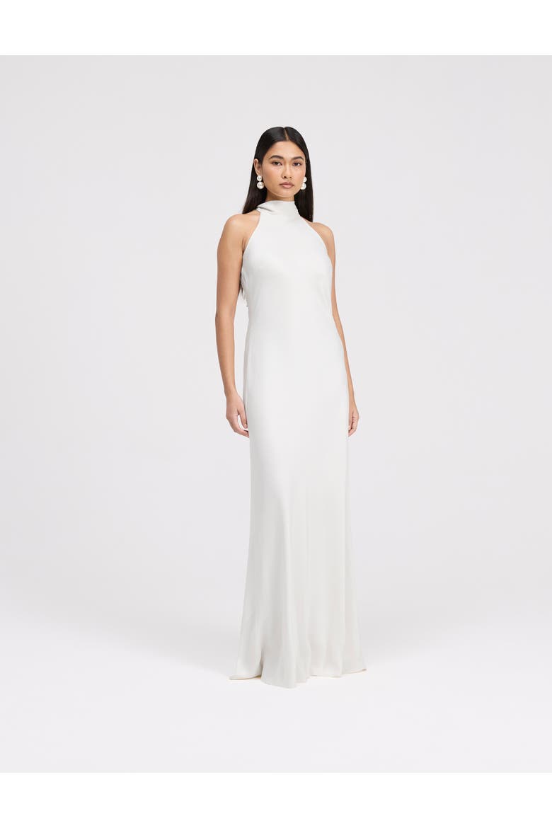 Angelica High Neck Satin Maxi Dress, Alternate, color, Ivory