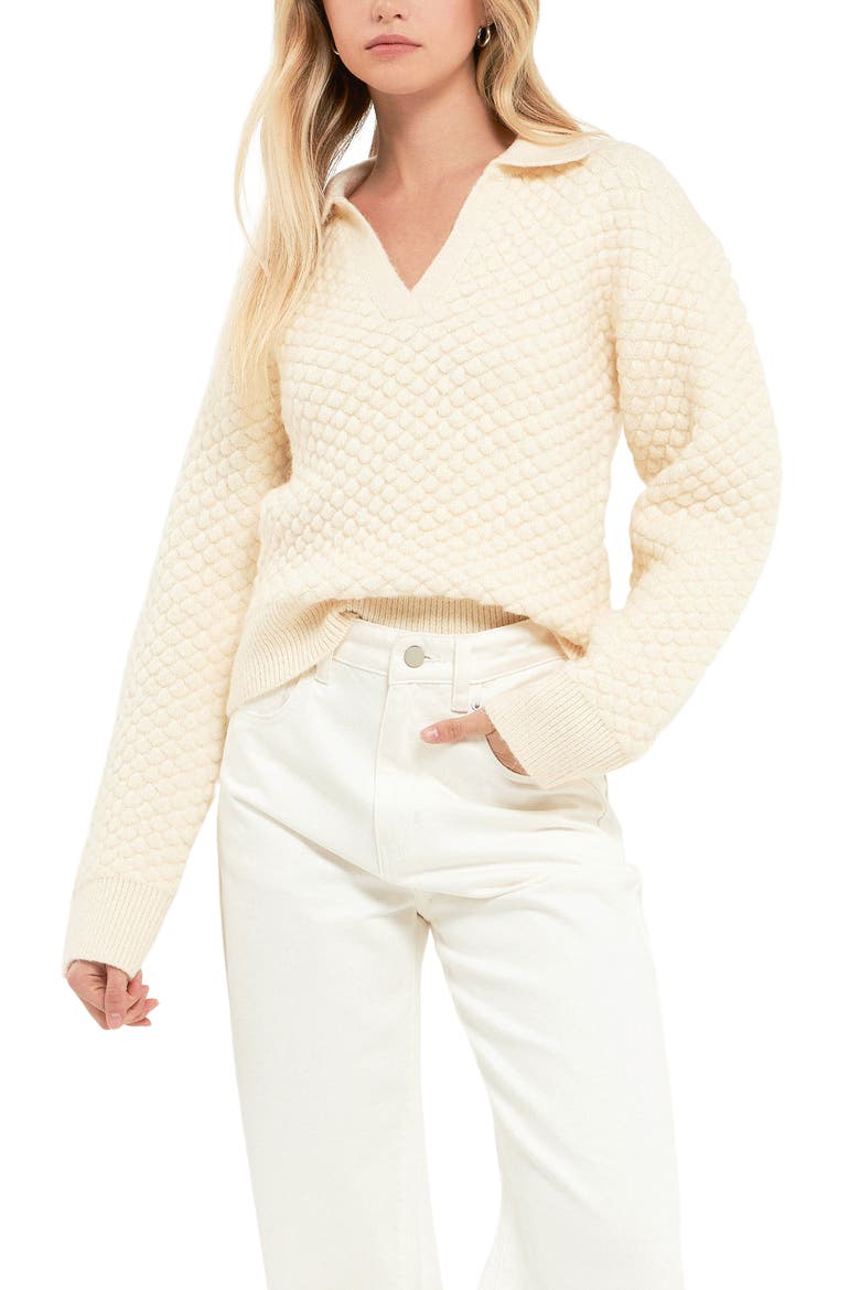 Textured V-Neck Sweater, Alternate, color, IVORY