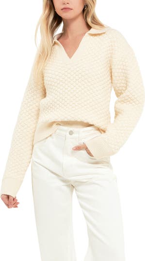 (取寄) イングリッシュ ファクトリー レディース テクスチャー V-ネックライン セーター English Factory women Textured V-Neckline Sweater Ivory Textured V-neckline Sweater – English Factory
