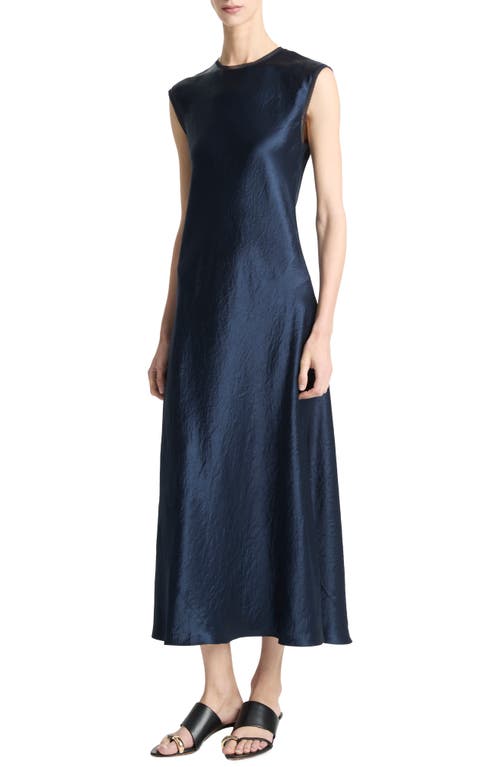 Vince Cap Sleeve Satin Maxi Dress In Blue