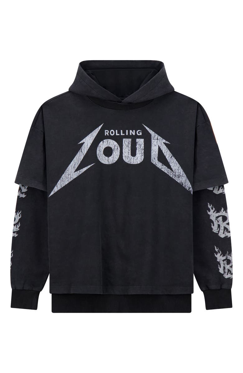 Rolling Loud Metal Layered Cotton Blend Graphic Hoodie, Alternate, color, Washed Black