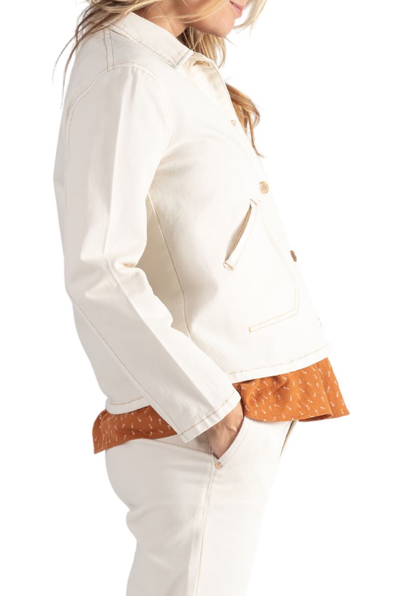 Romy Floral Embroidered Maternity/Nursing Denim Jacket, Alternate, color, BEIGE