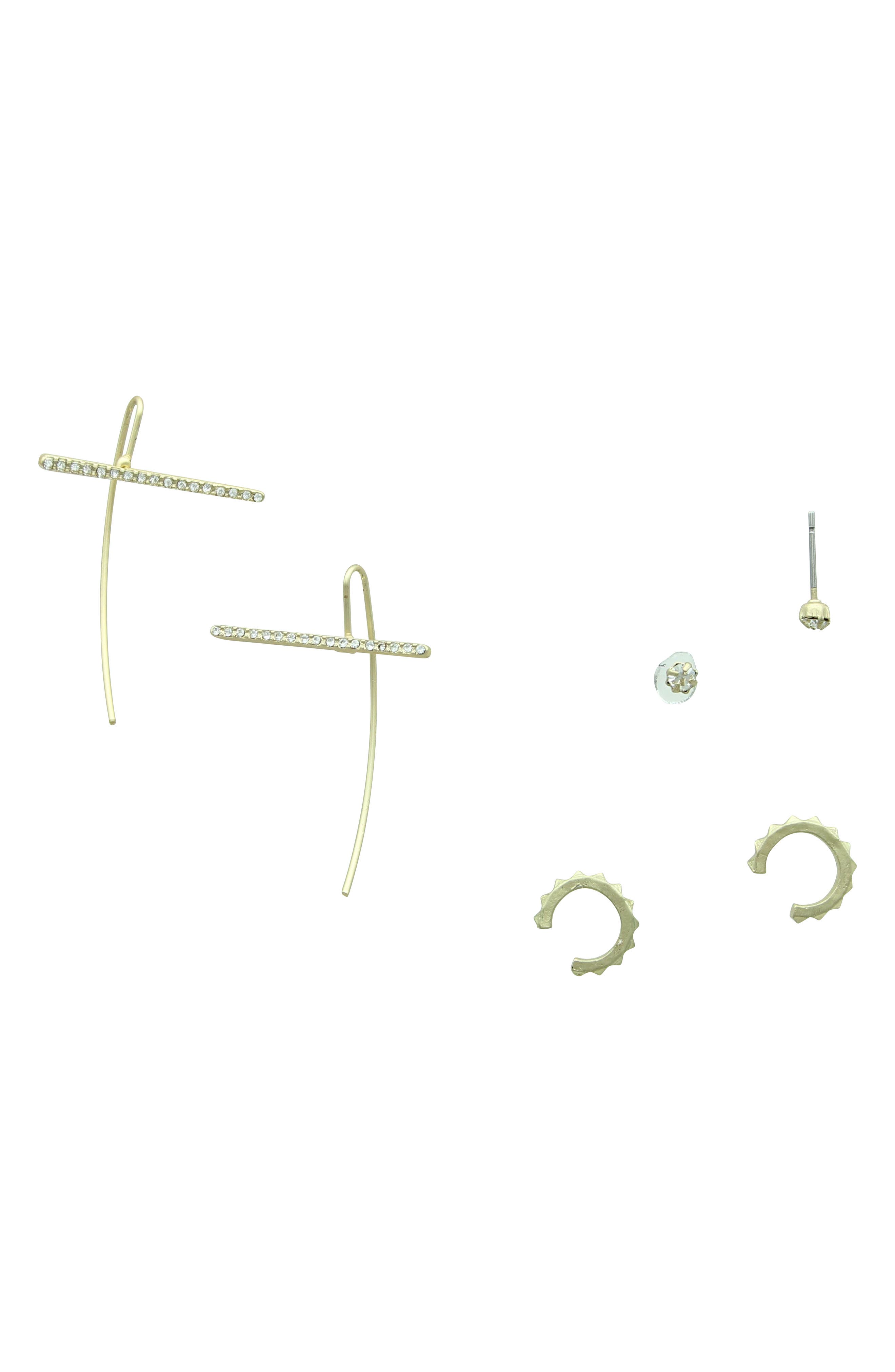 OLIVIA WELLES Mixed Drop, Stud & Ear Cuff Earring Set