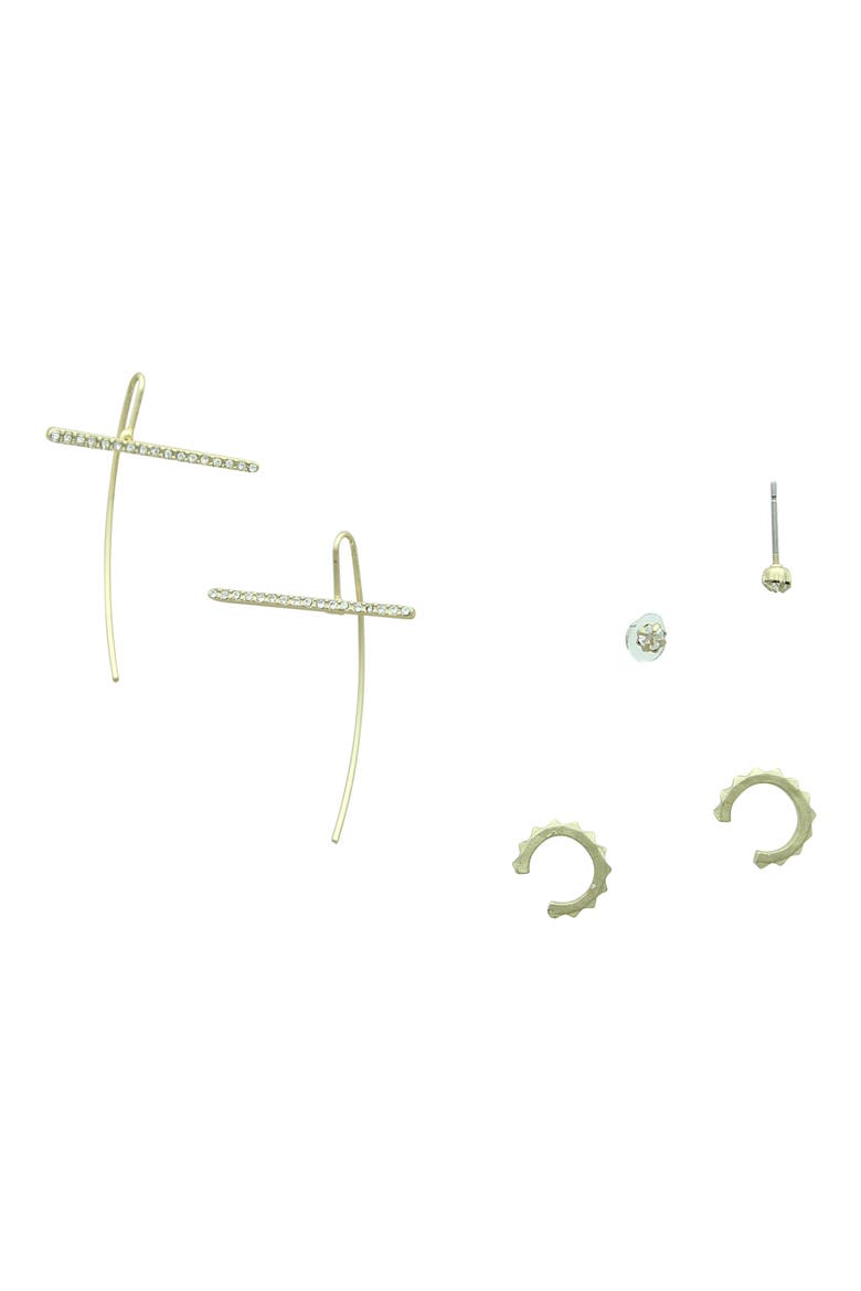Mixed Drop, Stud & Ear Cuff Earring Set, Main, color, WORN GOLD CLEAR
