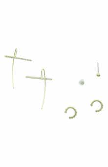 OLIVIA WELLES Mixed Drop, Stud & Ear Cuff Earring Set