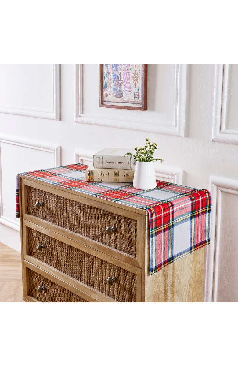 Solino Home Linen Table Runner - Stewart Plaid, Alternate, color, White