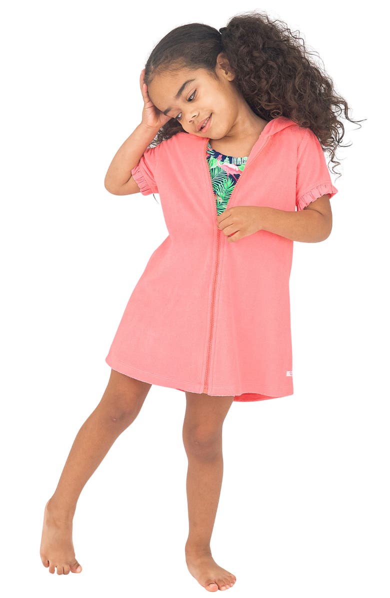 RuffleButts Terry Cloth Swim Cover-Up, Alternate, color, Bubblegum Pink