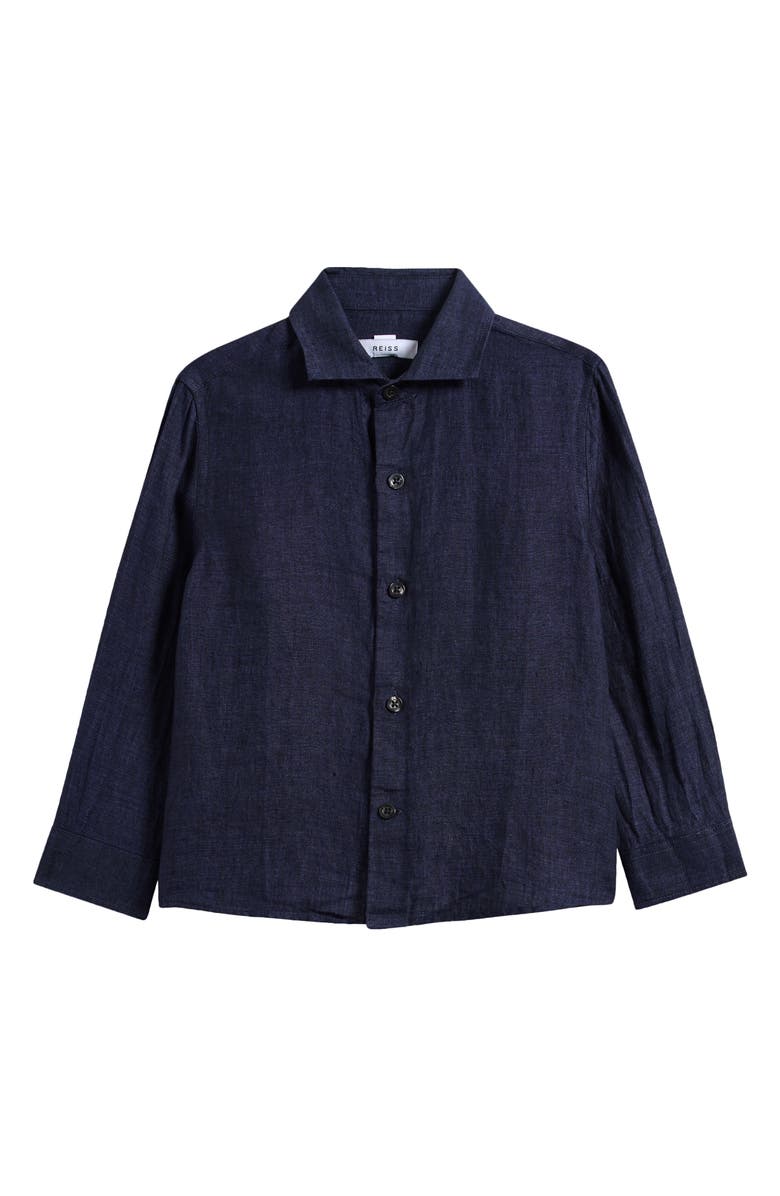 Reiss Kids' Ruban Linen Button-Up Shirt, Main, color, Navy