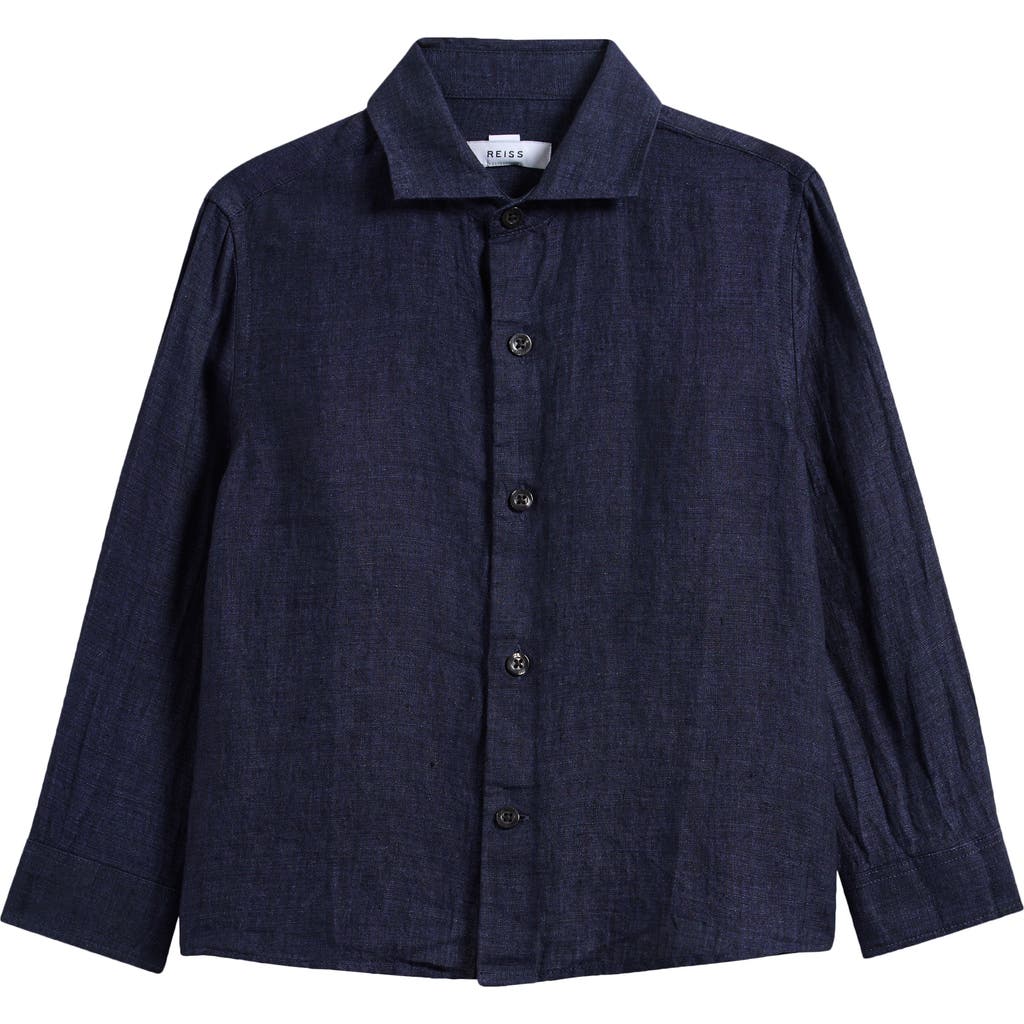 Reiss Kids' Ruban Linen Button-up Shirt In Blue