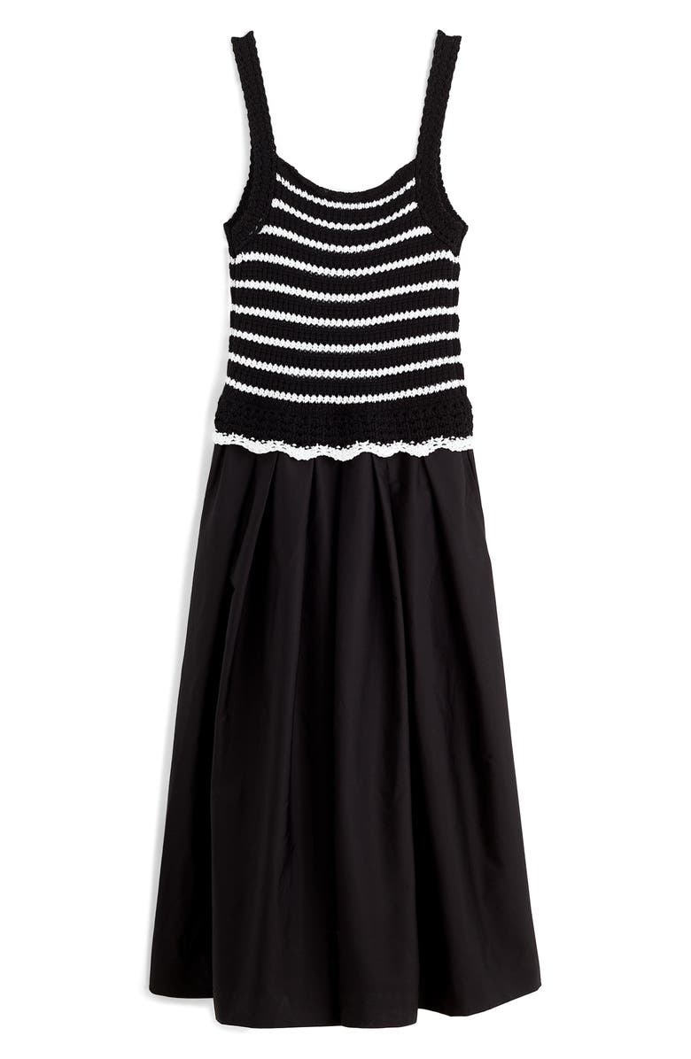 Madewell Knit & Poplin Midi Dress, Alternate, color, Black And White Combo
