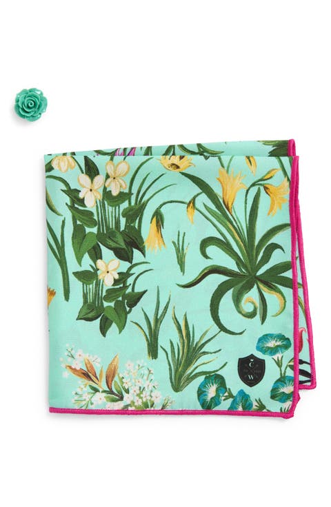 Teal Floral Silk Pocket Square