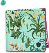 CLIFTON WILSON Teal Floral Silk Pocket Square