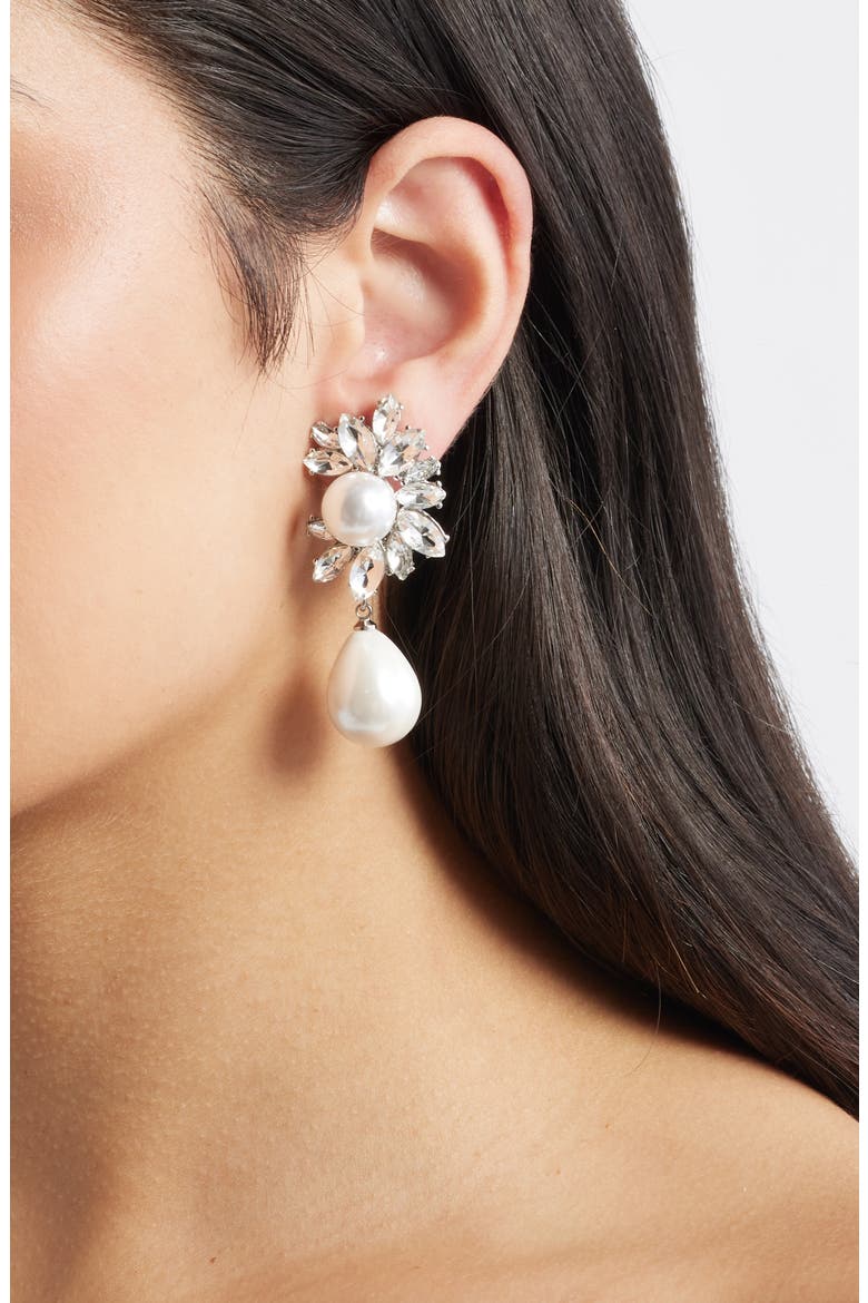Faux Pearl Drop Earrings, Alternate, color, SILVER