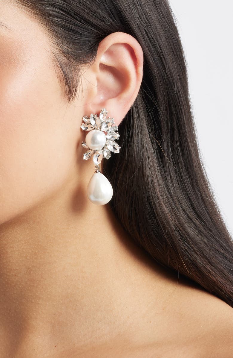 Kenneth Jay Lane Faux Pearl Drop Earrings, Alternate, color, Silver