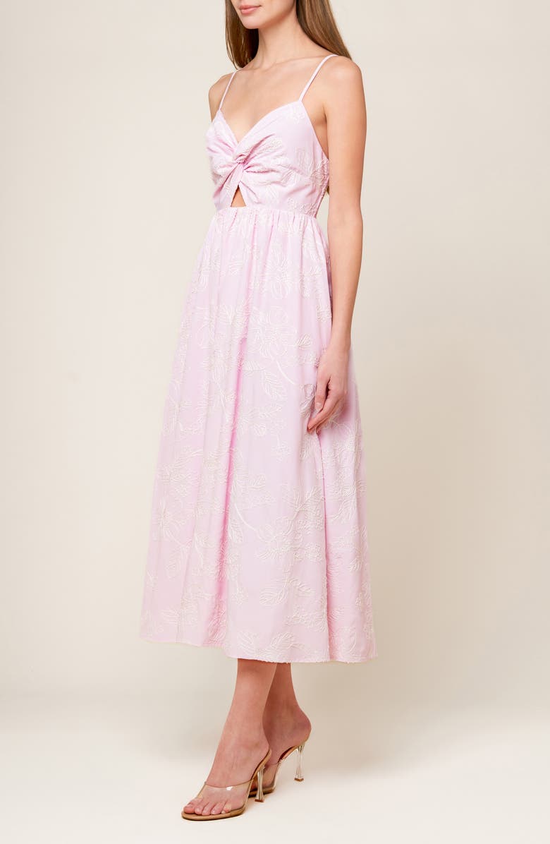 FLYING TOMATO Floral Embroidered Twist Front Sundress, Alternate, color, Pink