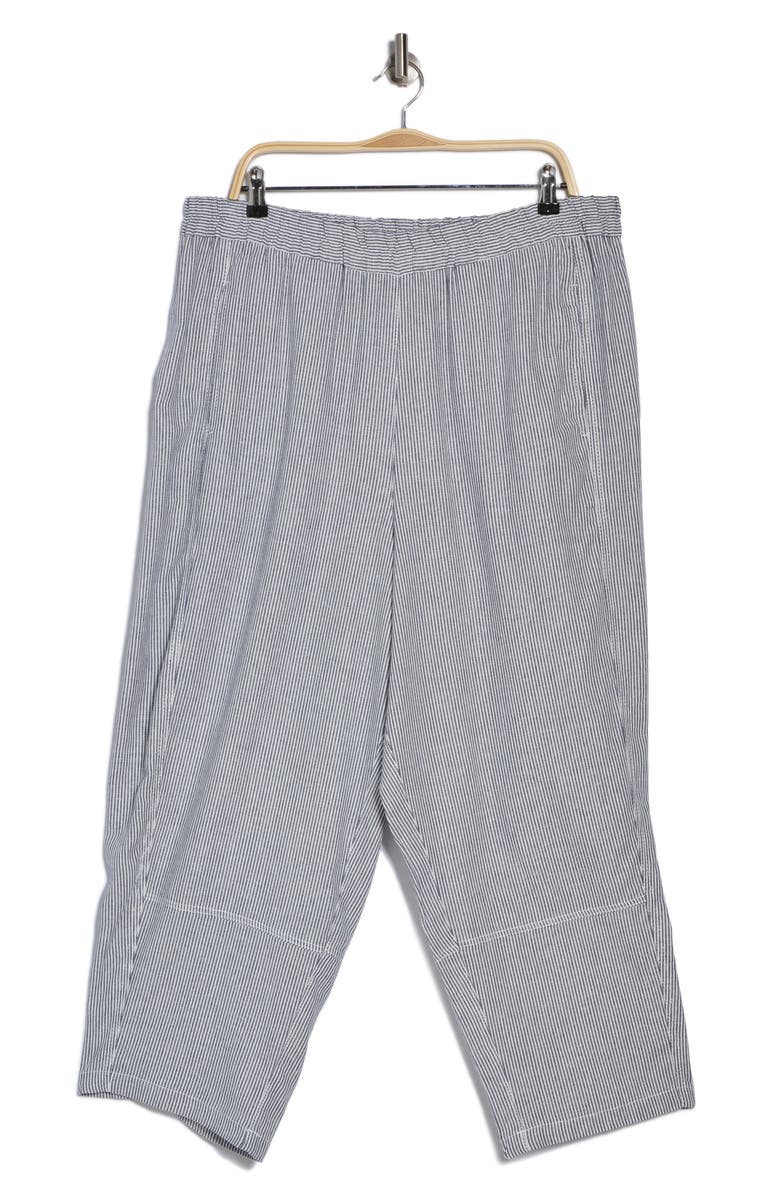 MAX STUDIO Stripe Linen Blend Crop Barrel Leg Pants, Alternate, color, Navy White Mini Stripe