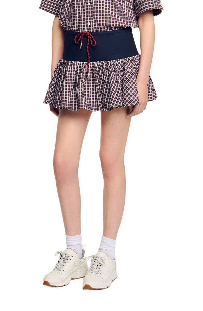 SANDRO Checked skort, Alternate, color, Brown