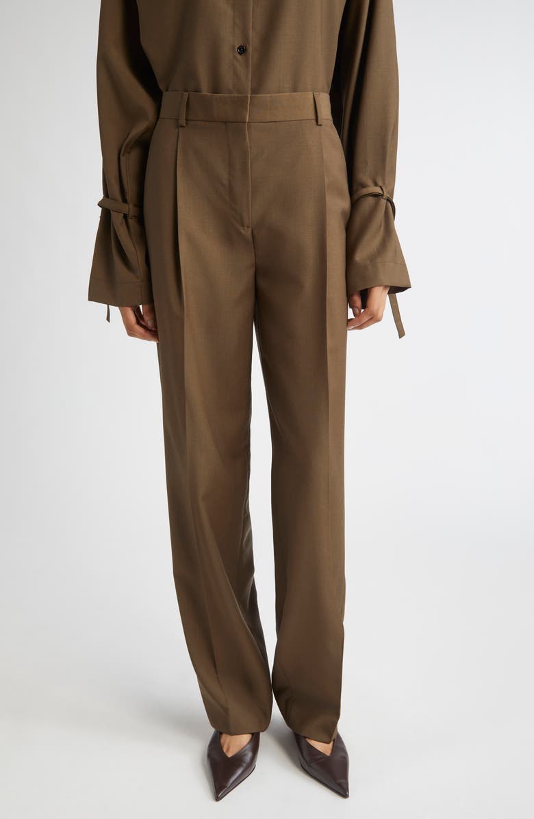 TOTEME Pleated Wool Trousers, Main, color,