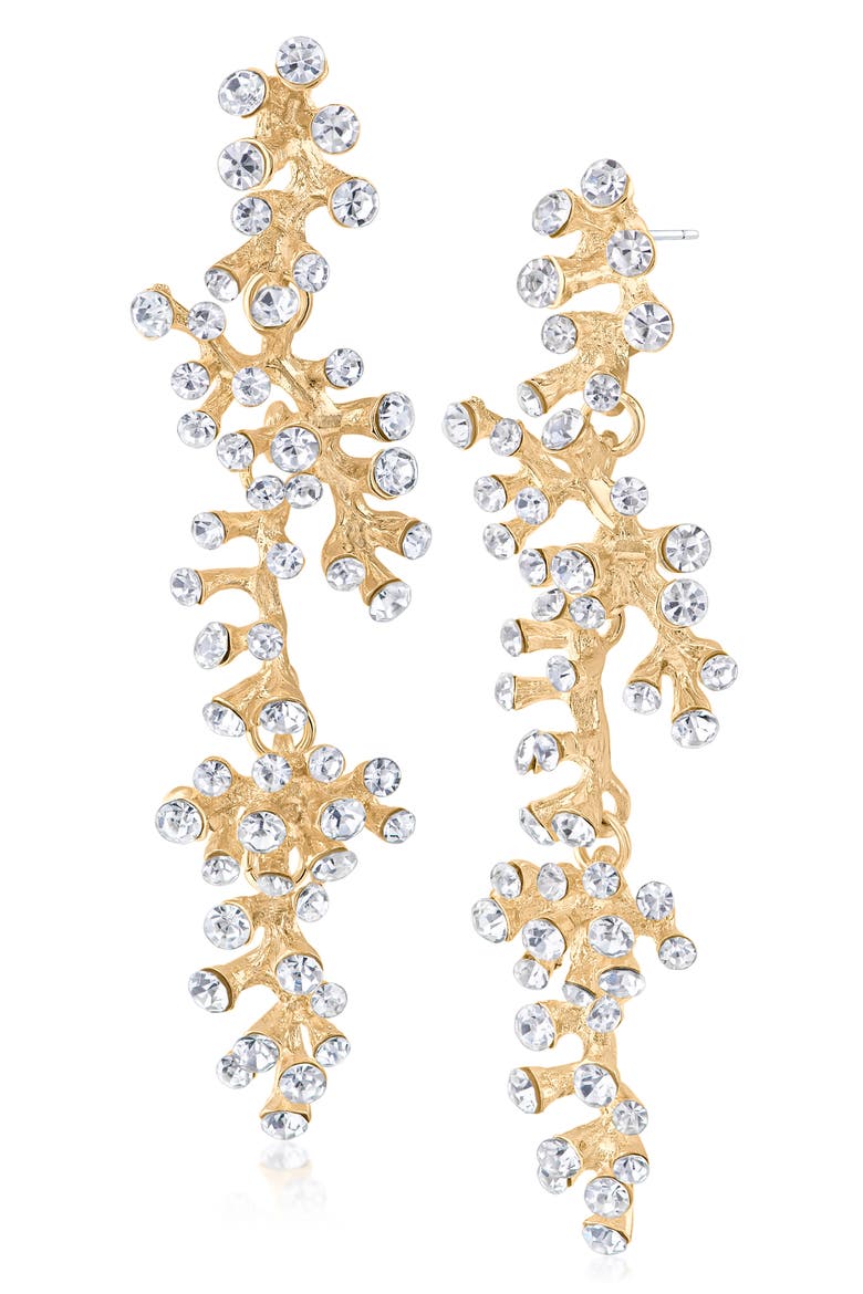 Riviere Crystal Cluster Drop Earrings, Main, color, CLEAR GOLD