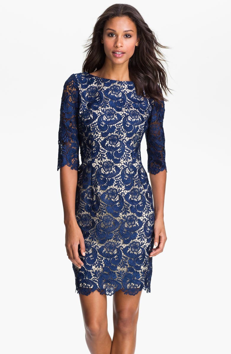 Eliza J Embroidered Lace Overlay Sheath Dress, Main, color, 