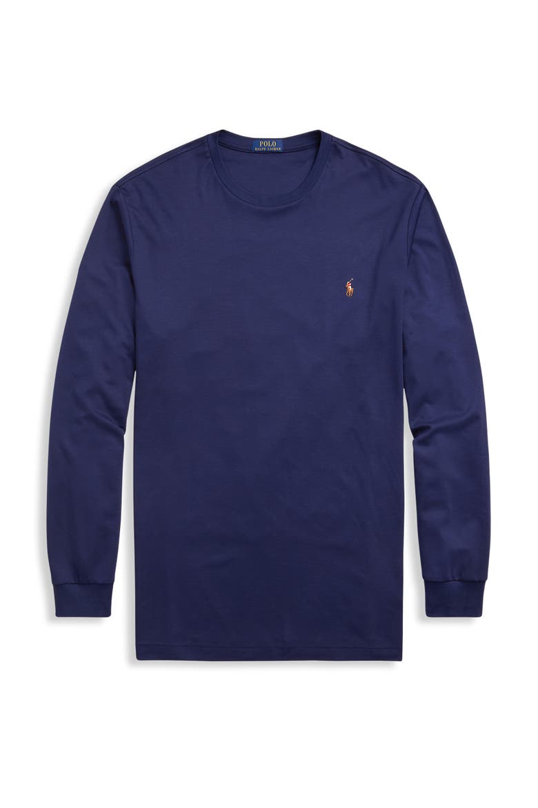 Big & Tall Soft Cotton Long-Sleeve Tee, Alternate, color, REFINED NAVY