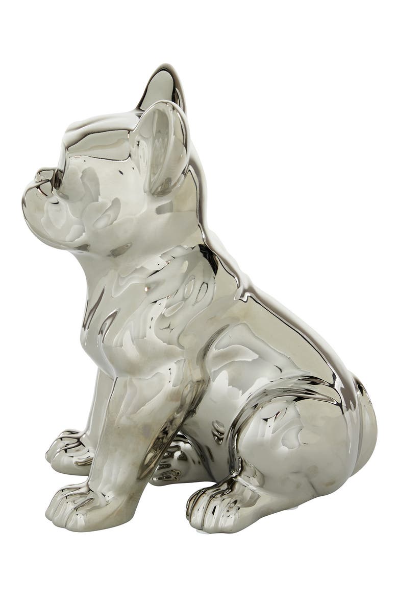 Silvertone Ceramic Bulldog Sculpture with Sunglasses, Alternate, color, SILVER