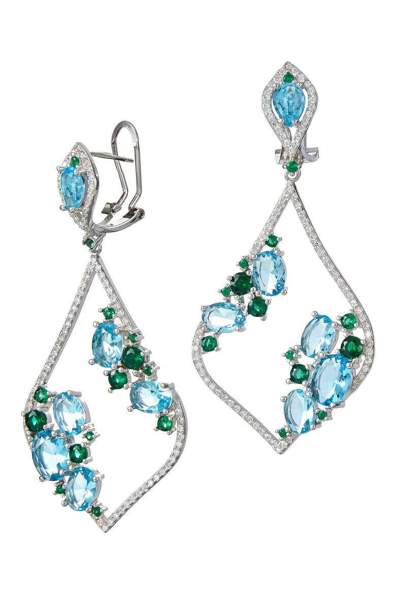 Sterling Silver CZ Cluster Open Drop Earrings, Main, color, BLUE