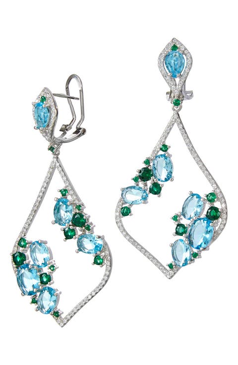 Sterling Silver CZ Cluster Open Drop Earrings