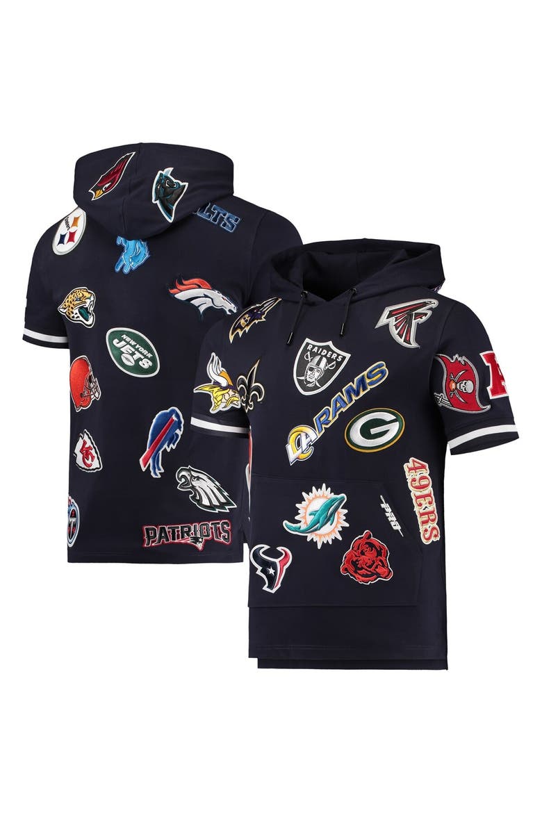 Men's Pro Standard Navy NFL League Wordmark Short Sleeve Pullover Hoodie, Main, color, Navy