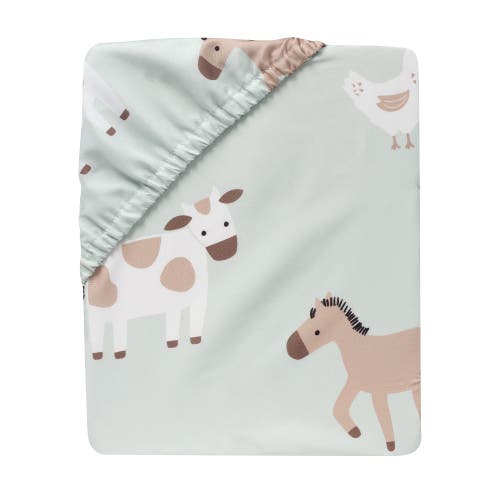 Bedtime Originals Farmyard Friends Sage Green Baby Nursery Fitted Crib Sheet In Blue