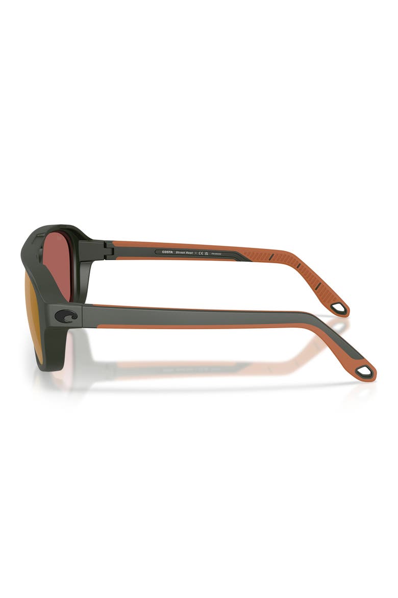 Street Heat 55mm Polarized Mirrored Rectangular Sunglasses, Alternate, color, MATTE OLIVE / GOLD MIRROR