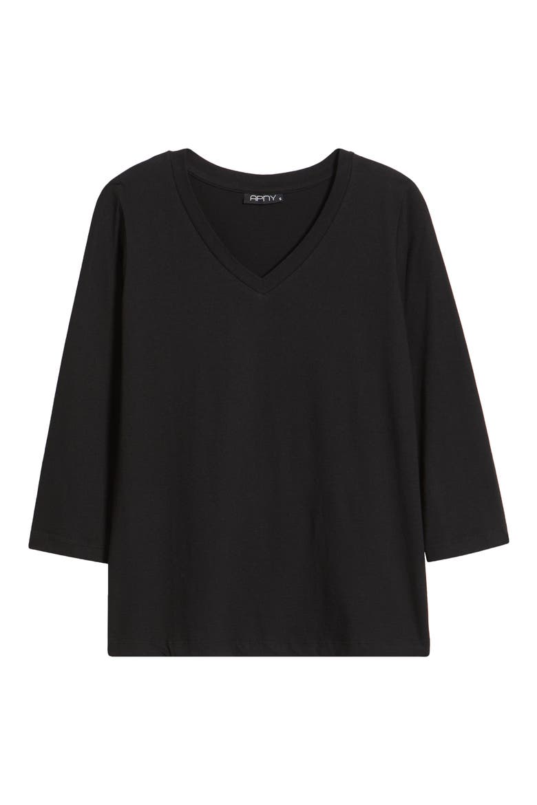 Three-Quarter Sleeve V-Neck T-Shirt, Alternate, color, BLACK