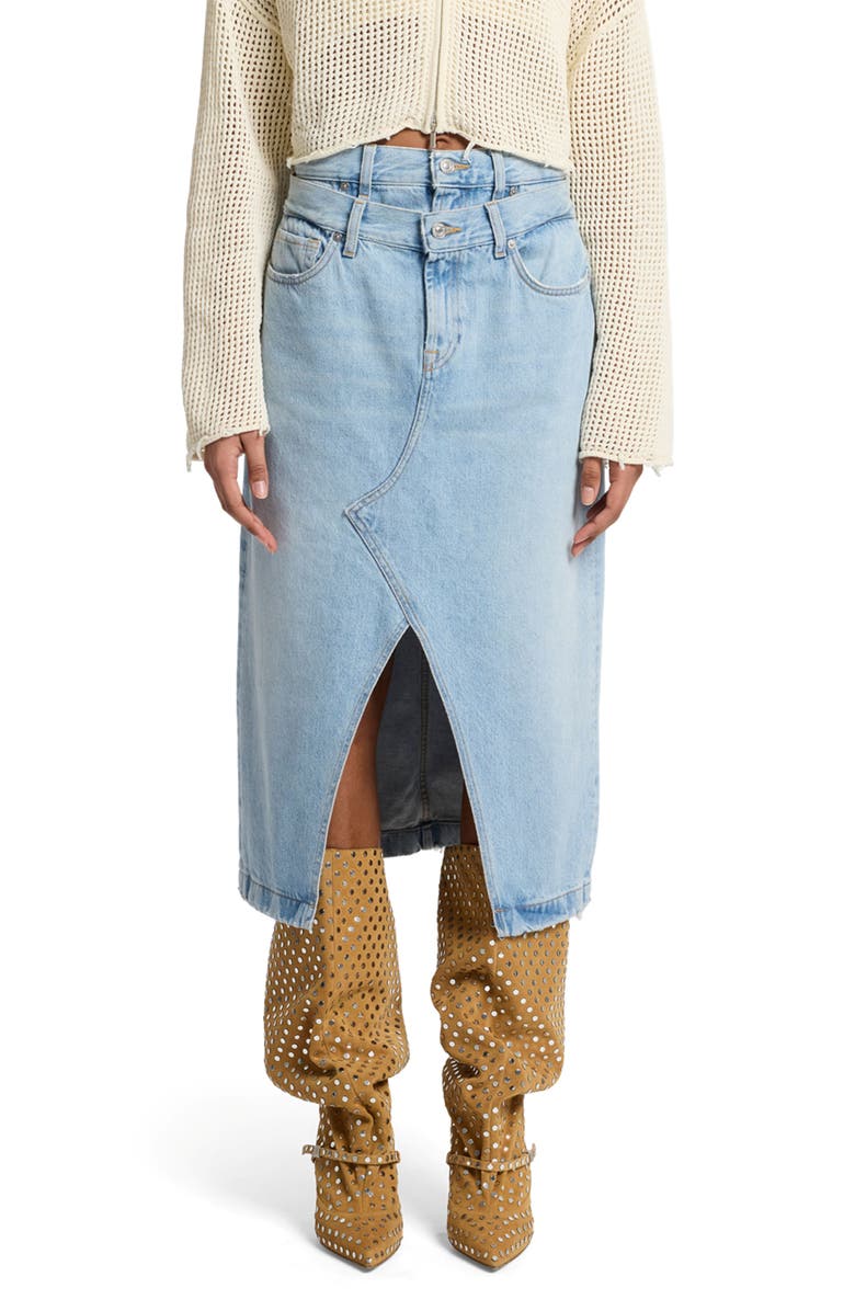 Seven Double Waistband Denim Maxi Skirt, Alternate, color, Bleach
