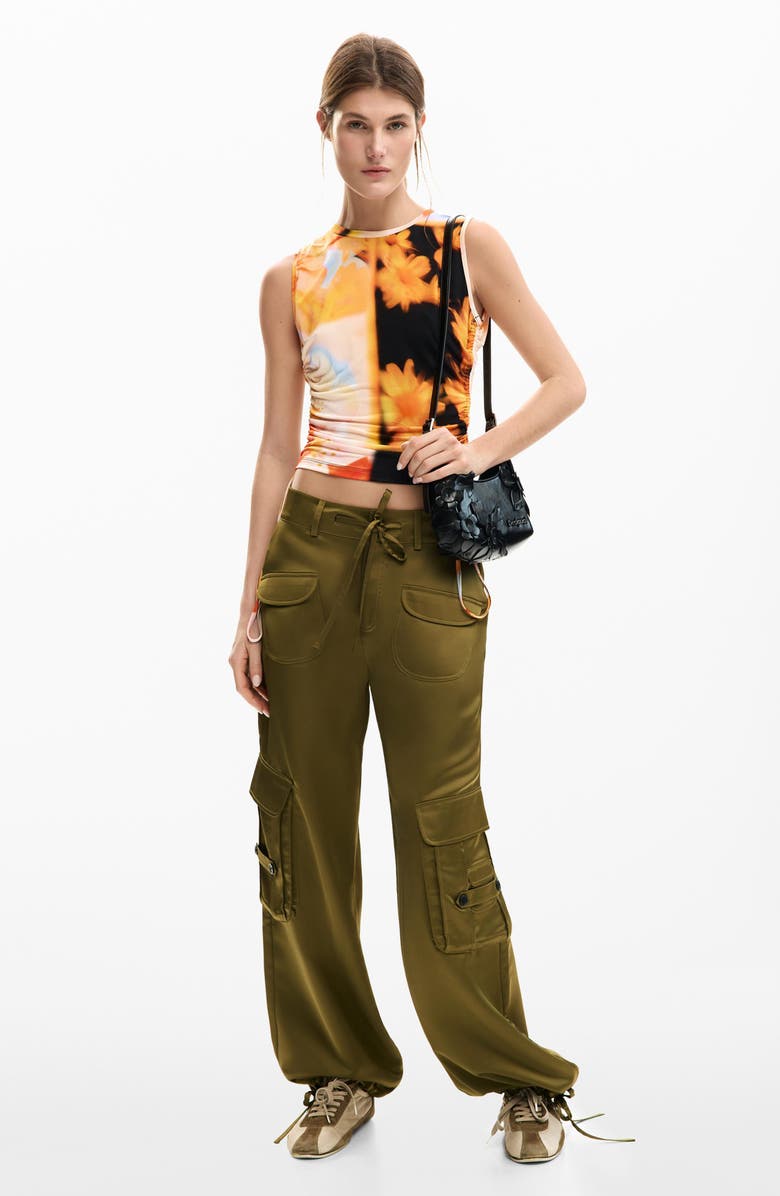 Desigual Abstract Floral Drawstring Tank, Alternate, color, Yellow Multi