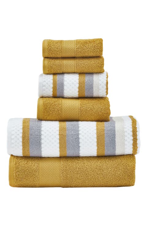 6-Piece Mixed Stripe & Solid Cotton Towel Set