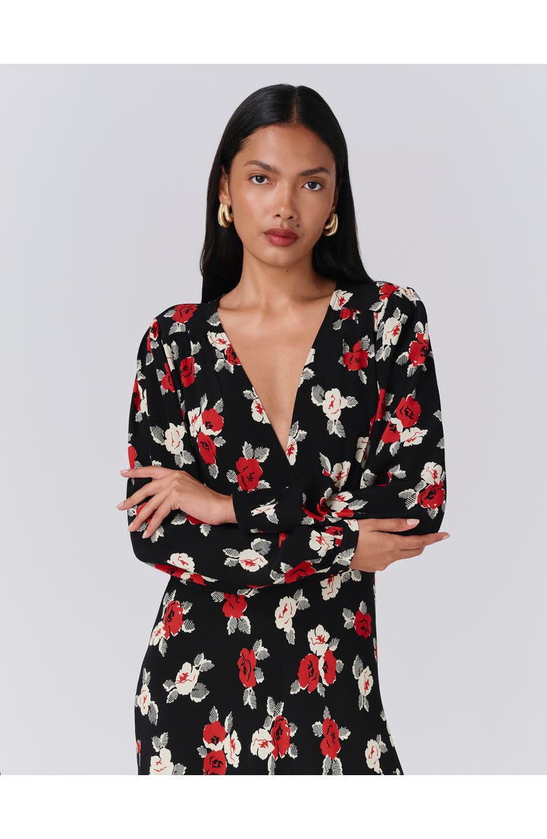 Ghost London Gracie Floral V Neck Midi Dress, Alternate, color, Black Flower