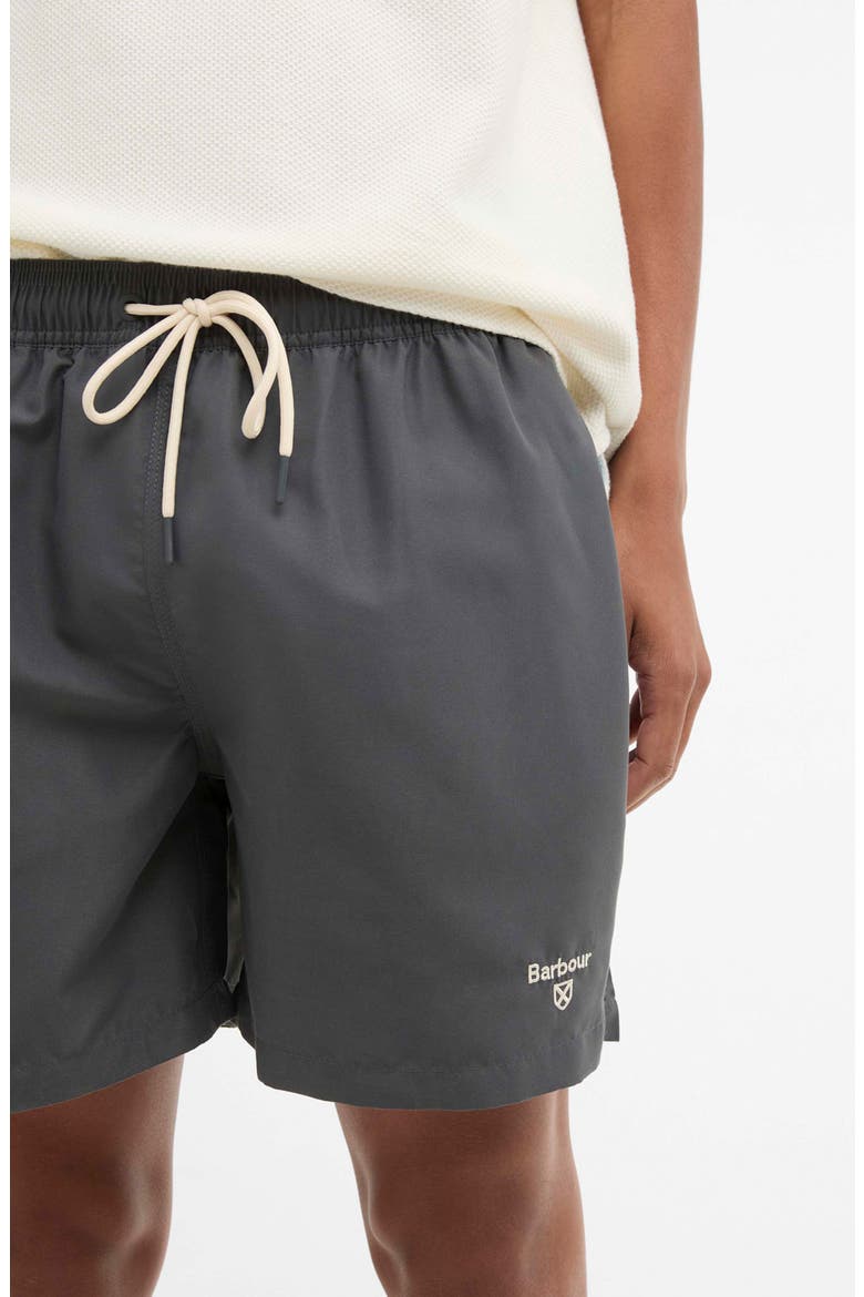 Water Reactive Leaf Print Swim Trunks, Alternate, color, ASPHALT