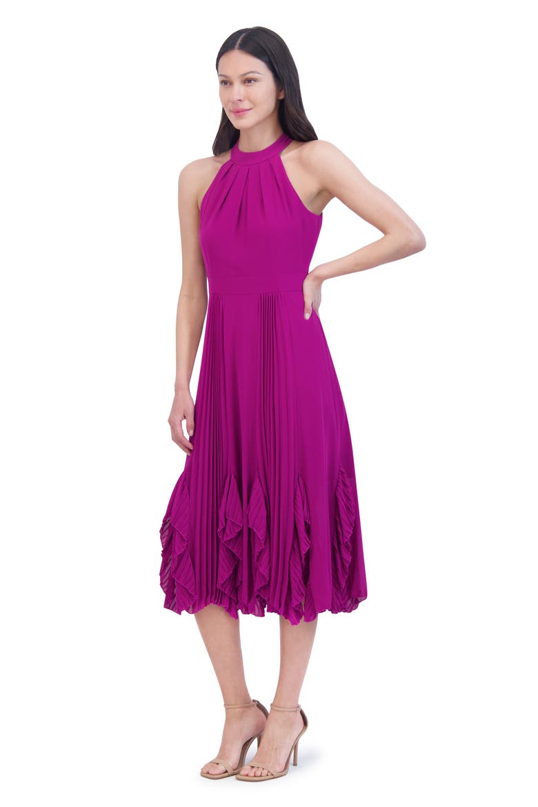 Ruffle Pleat Halter Neck Cocktail Dress, Alternate, color, BERRY