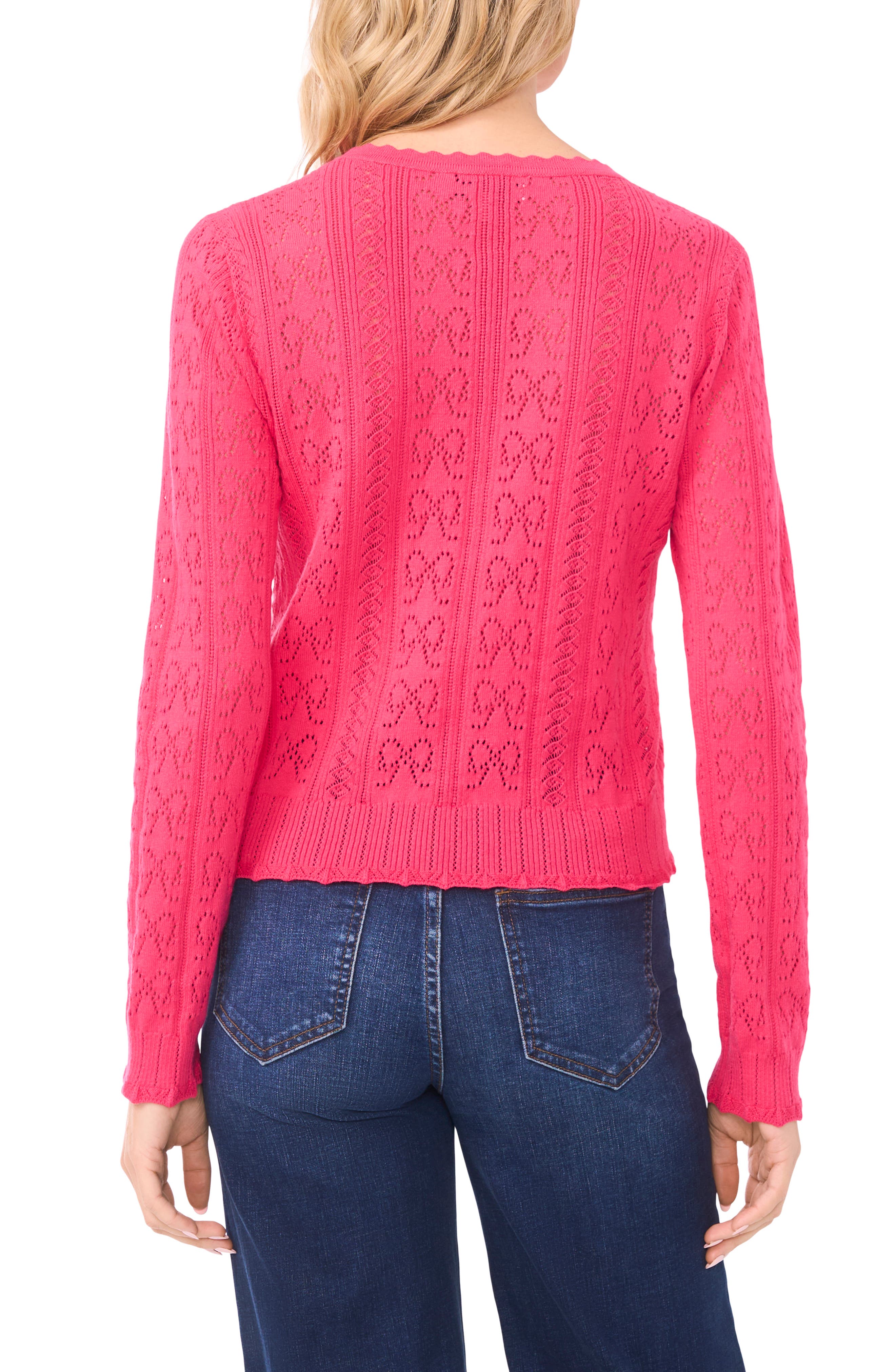 Pointelle Stitch Bow Cotton Cardigan - image 4