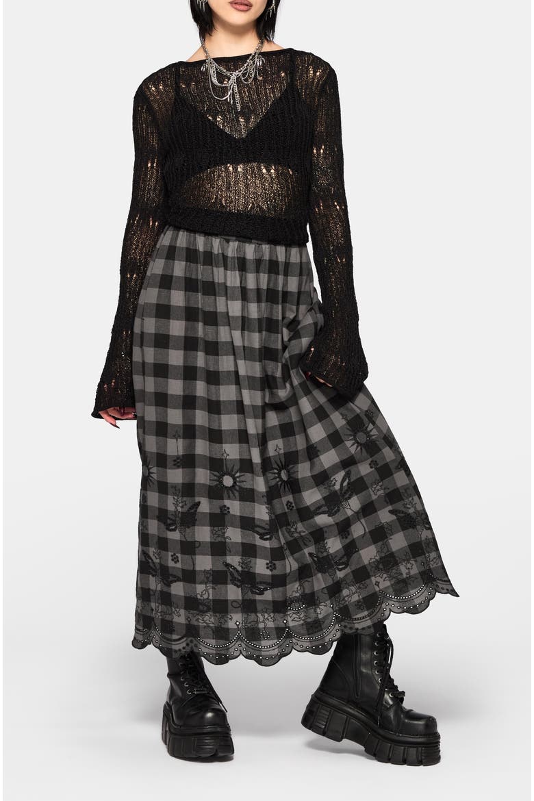 Ashwing Check Broderie Maxi Skirt, Alternate, color, Black