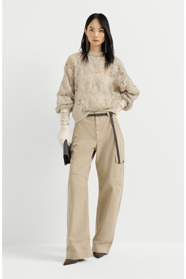 Whispering bloom embroidery sweater in sparkling mohair and wool, Alternate, color, Sand