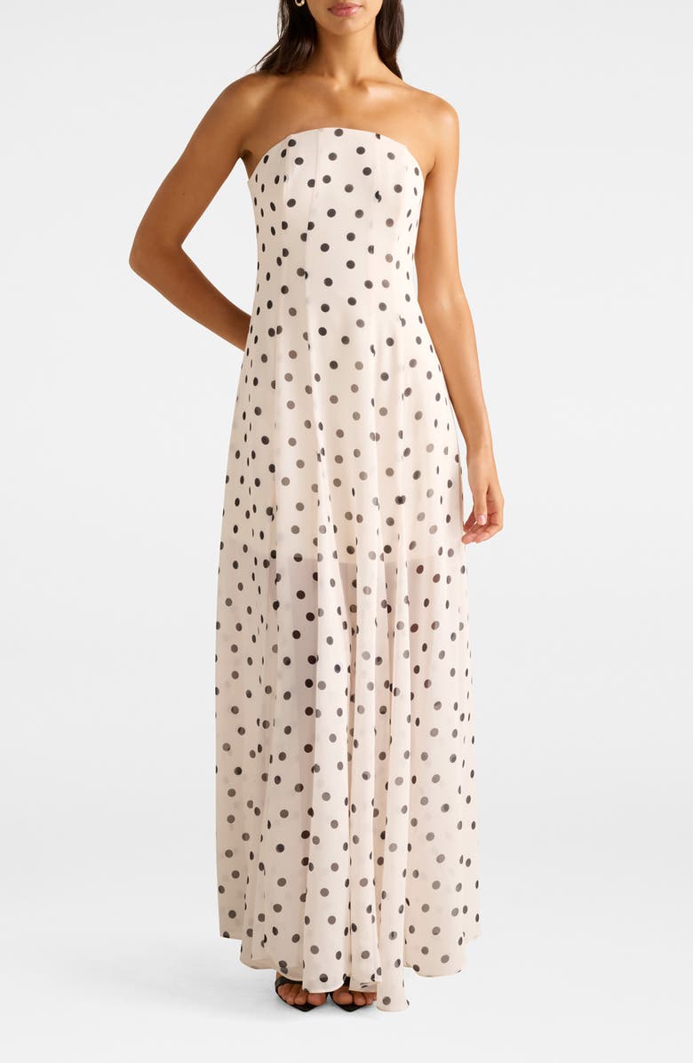 Ever New Kimora Dot Print Strapless Maxi Dress, Main, color, Porcelain Spot
