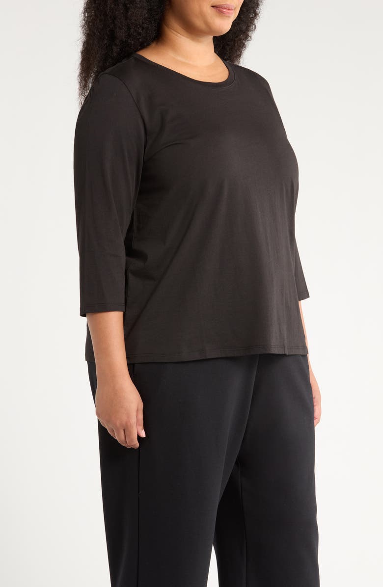 Eileen Fisher Easy Three-Quarter Sleeve Organic Cotton Jersey Top, Alternate, color, Black