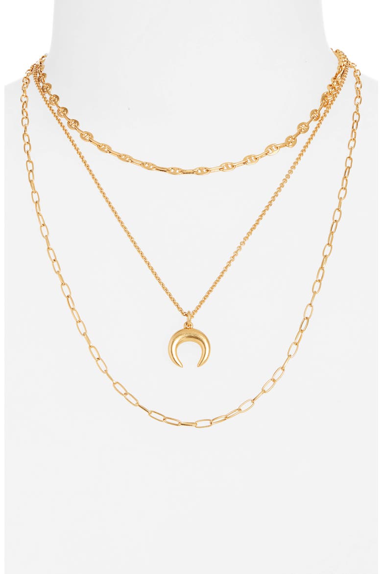 Mixed Chain Chunky Crescent Moon Necklace Set, Alternate, color, VINTAGE GOLD